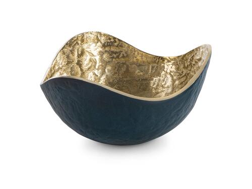 Kovová, metalická misa, oválna 25 x 13 cm, zlatá - modrá